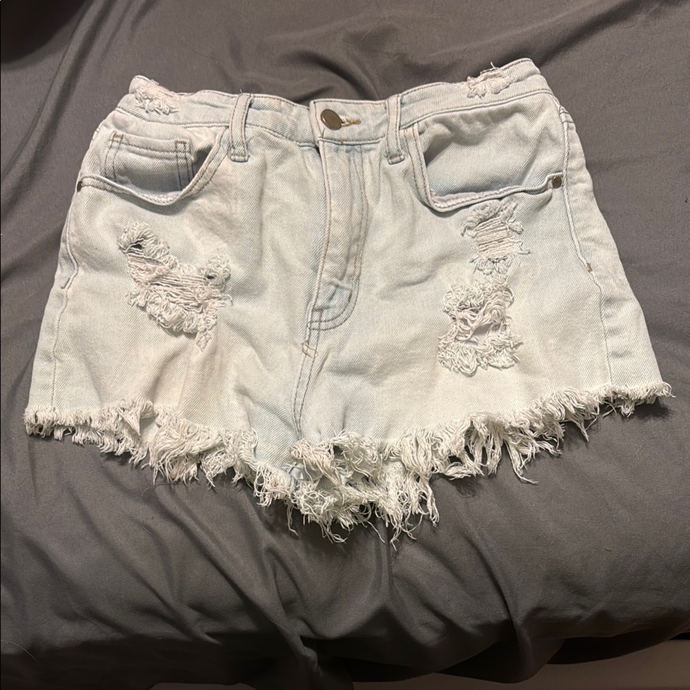 Material Girl Blue Jean Shorts Distressed High-Waisted